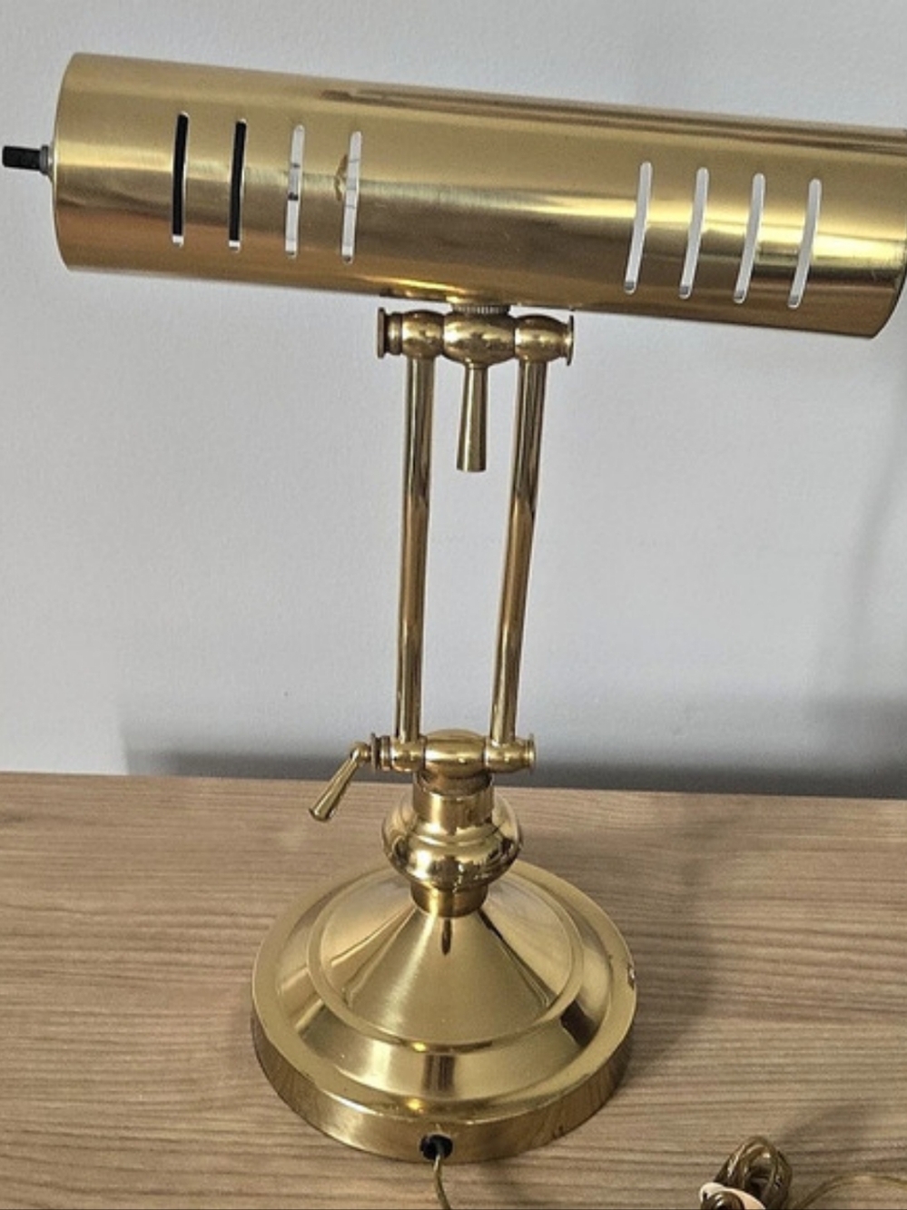 Brass Desk Lamp with Cylindrical Shade